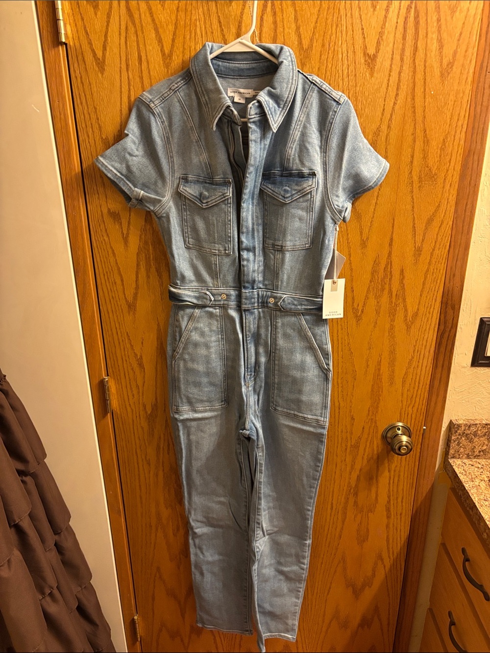 Good American Light Blue Denim Kids One-Piece Jumpsuit